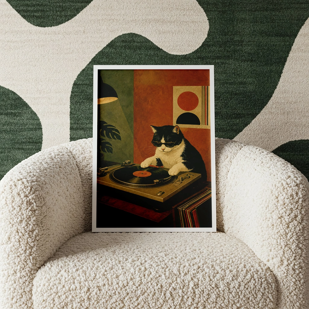 DJ Cat Vinyl Poster - Pikap Başında DJ Kedi - Görsel 3