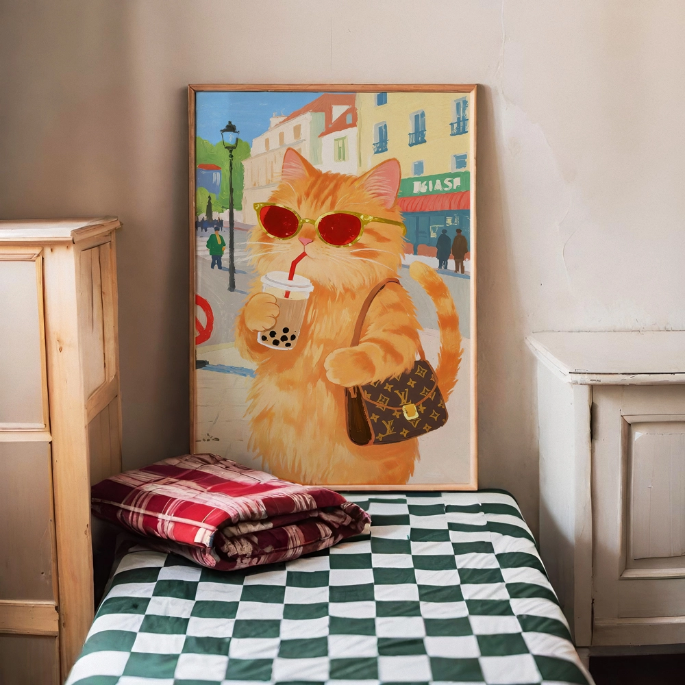Fashionable Bubble Tea Poster - Moda İkonu Kedi - Görsel 3