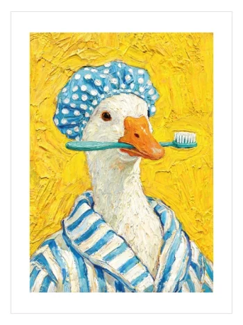 Funny Bathroom Goose Poster – Diş Fırçalayan Komik Kaz