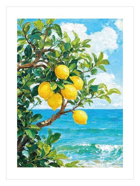 Mediterranean Lemon Tree Coastal - Akdeniz Limon Ağacı Deniz Manzaralı Duvar Tablosu 