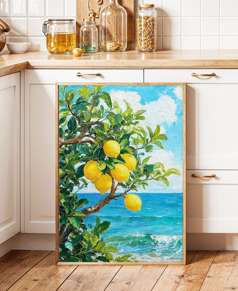 Akdeniz dekorasyonu için limon ağacı duvar sanatı