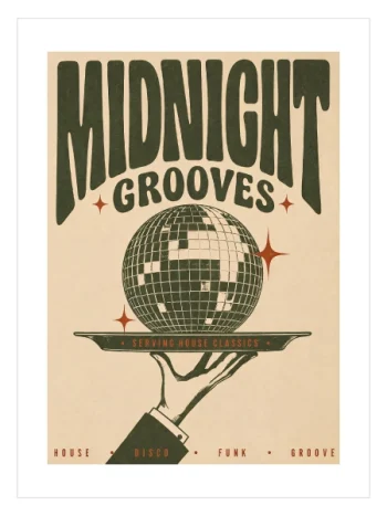 midnight grooves retro disco poster