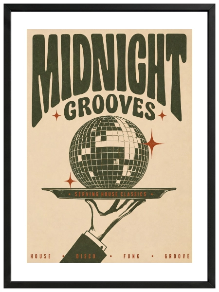 Midnight Grooves Poster — Retro Disco ve Tipografi Temalı Duvar Posteri - Görsel 5