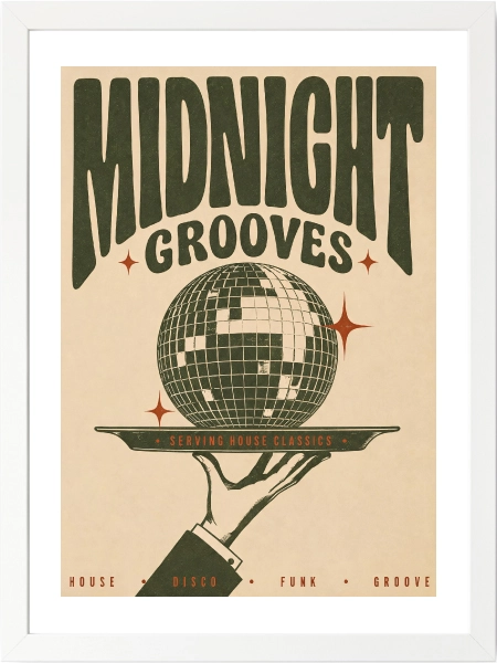 Midnight Grooves Poster — Retro Disco ve Tipografi Temalı Duvar Posteri - Görsel 6