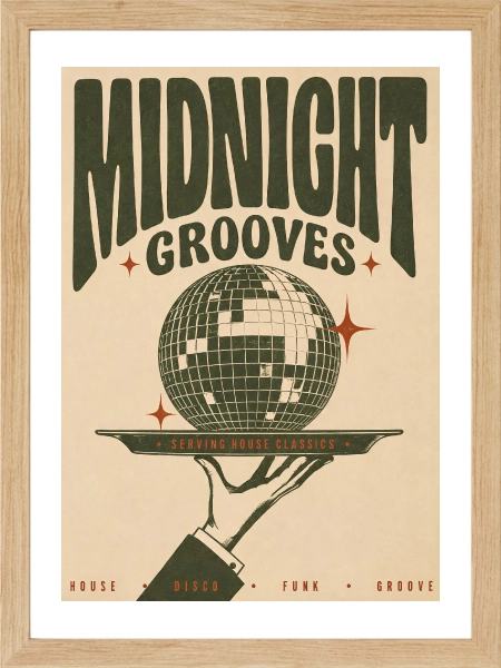Midnight Grooves Poster — Retro Disco ve Tipografi Temalı Duvar Posteri - Görsel 4