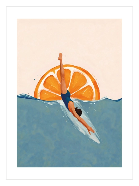 Orange Slice Swimmer - Portakal Dilimi Yüzücü Duvar Tablosu 