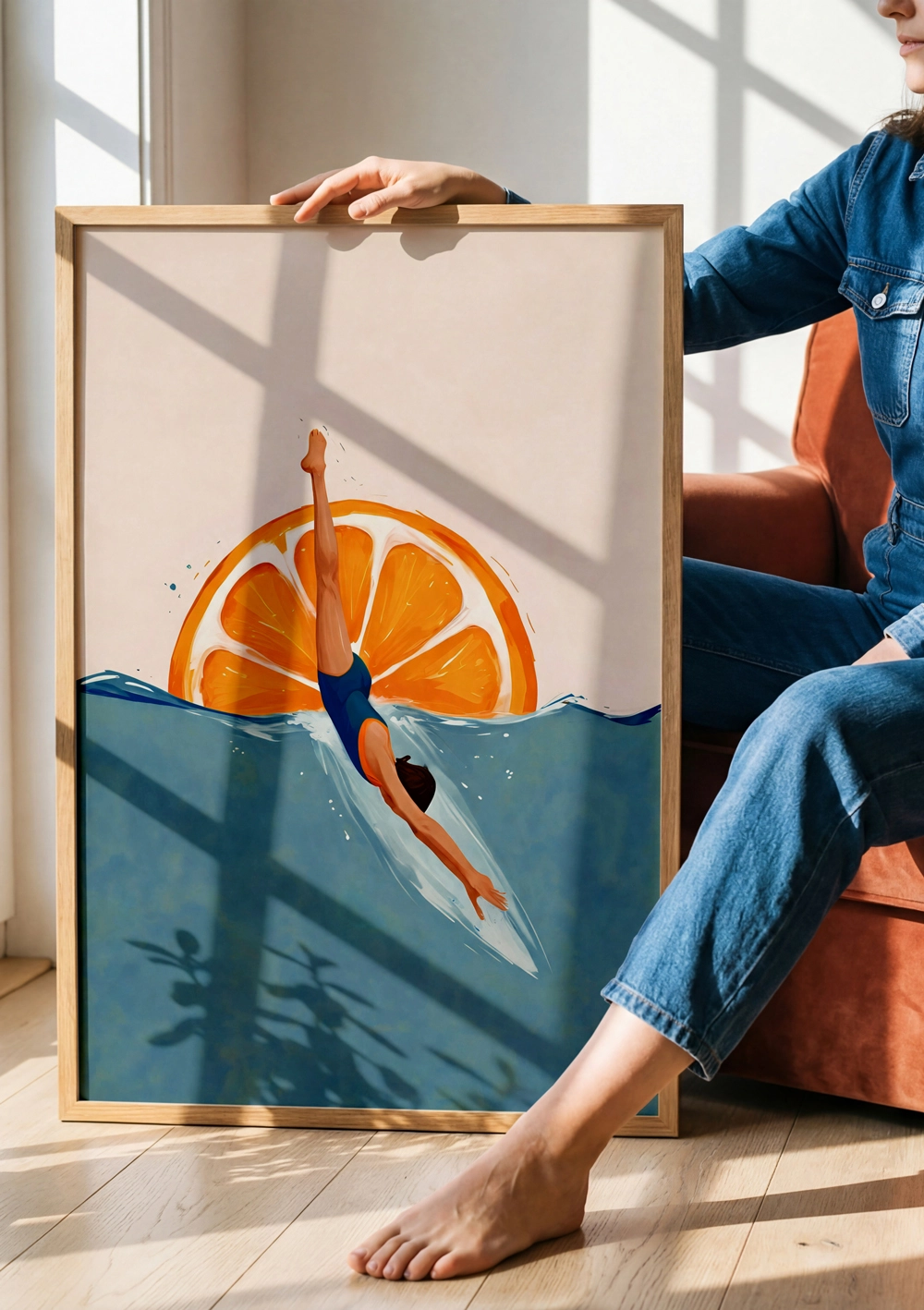 Orange Slice Swimmer - Portakal Dilimi Yüzücü Duvar Tablosu - Görsel 3