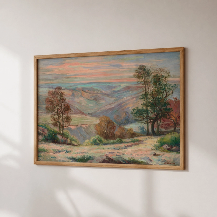 Pastel Mountain Valley Landscape Poster - Pastel Dağ Vadisi - Görsel 3