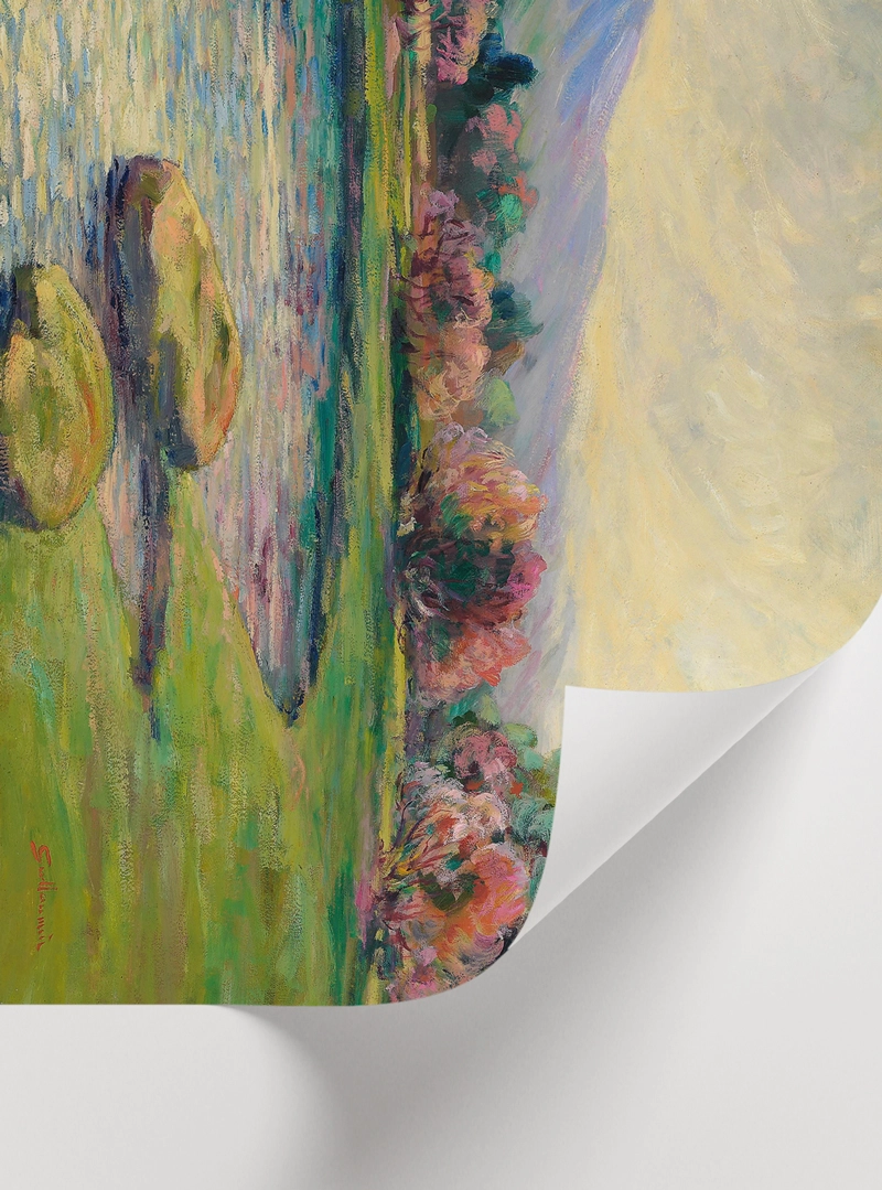 Pastel Spring Lake Landscape Poster - Pastel Bahar Gölü - Görsel 2