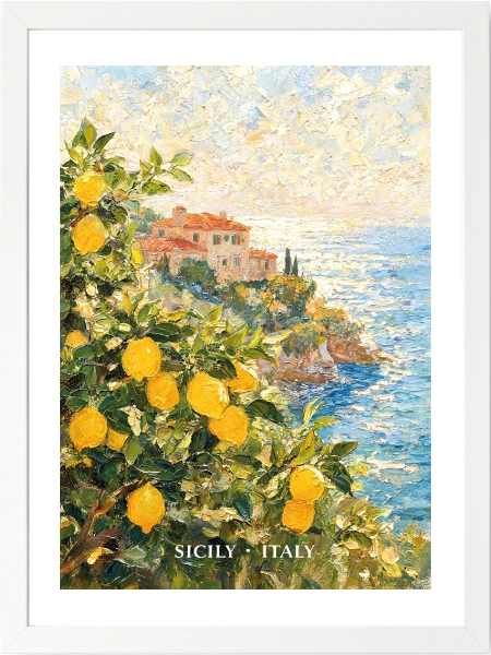 Sicily Italy Poster – Sicilya Limon Bahçeleri ve Akdeniz Kıyıları Duvar Dekoru - Görsel 5