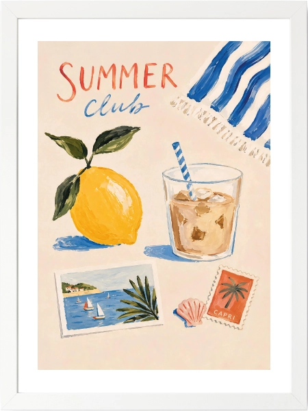 Summer Club Poster – Akdeniz Yaz Temalı Retro Duvar Dekoru - Görsel 5