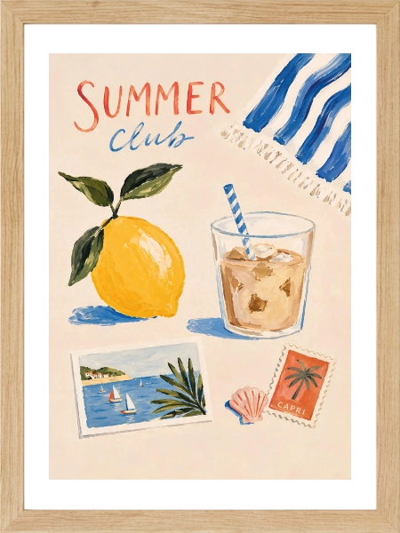 Capri esintili yaz tatili detaylarına sahip dekoratif Summer Club posteri
