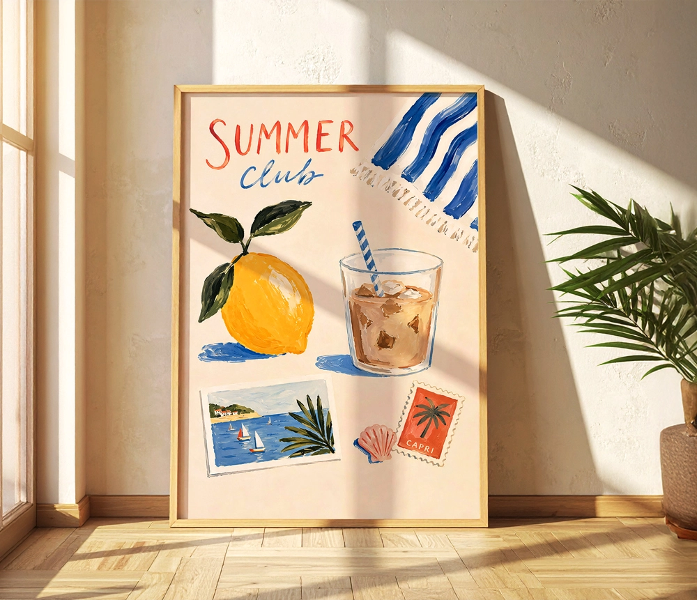 Summer Club Poster – Akdeniz Yaz Temalı Retro Duvar Dekoru - Görsel 3