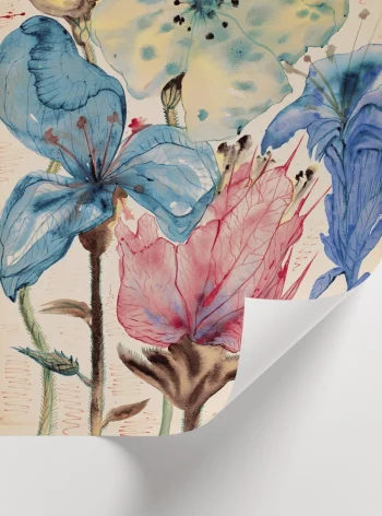 Pastel tonlarda tasarlanmış floral sanat baskısı