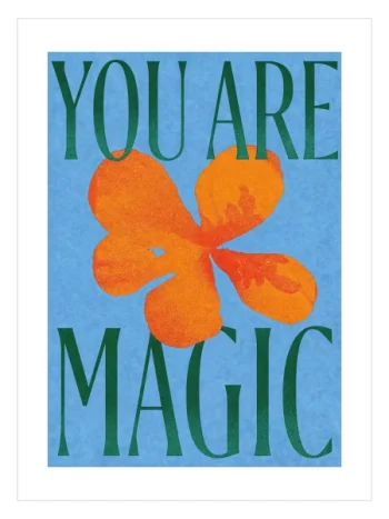 You Are Magic yazılı turuncu çiçek figürlü modern duvar tablosu