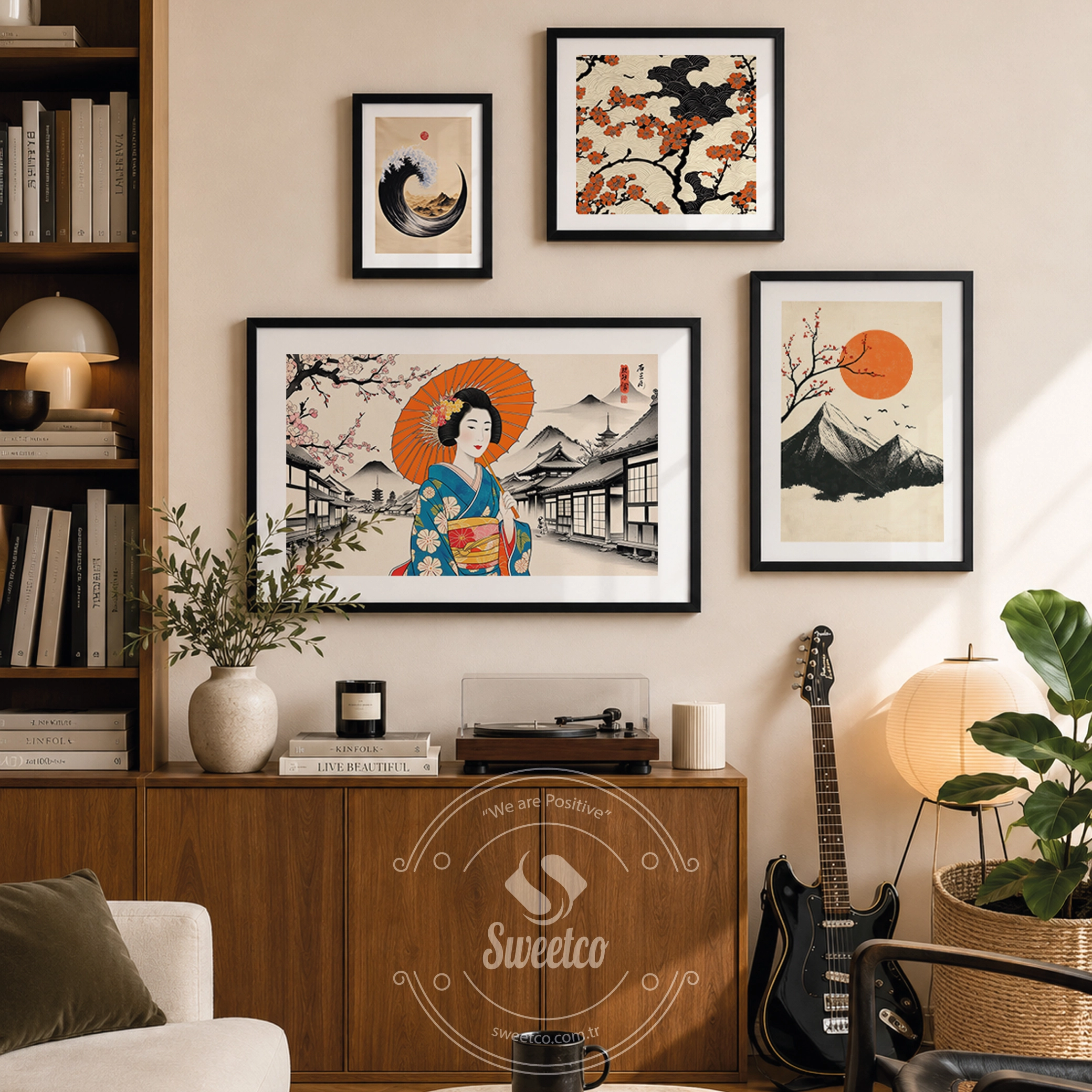 Kyoto Harmony Japon esintili çerçeveli poster seti salon dekorasyonu