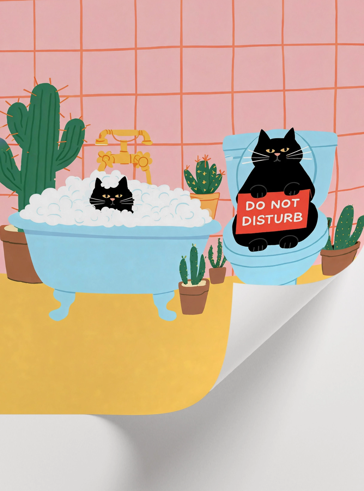 Funny Bathroom Cat Poster | Komik Banyo Kedi Tablosu - Görsel 2