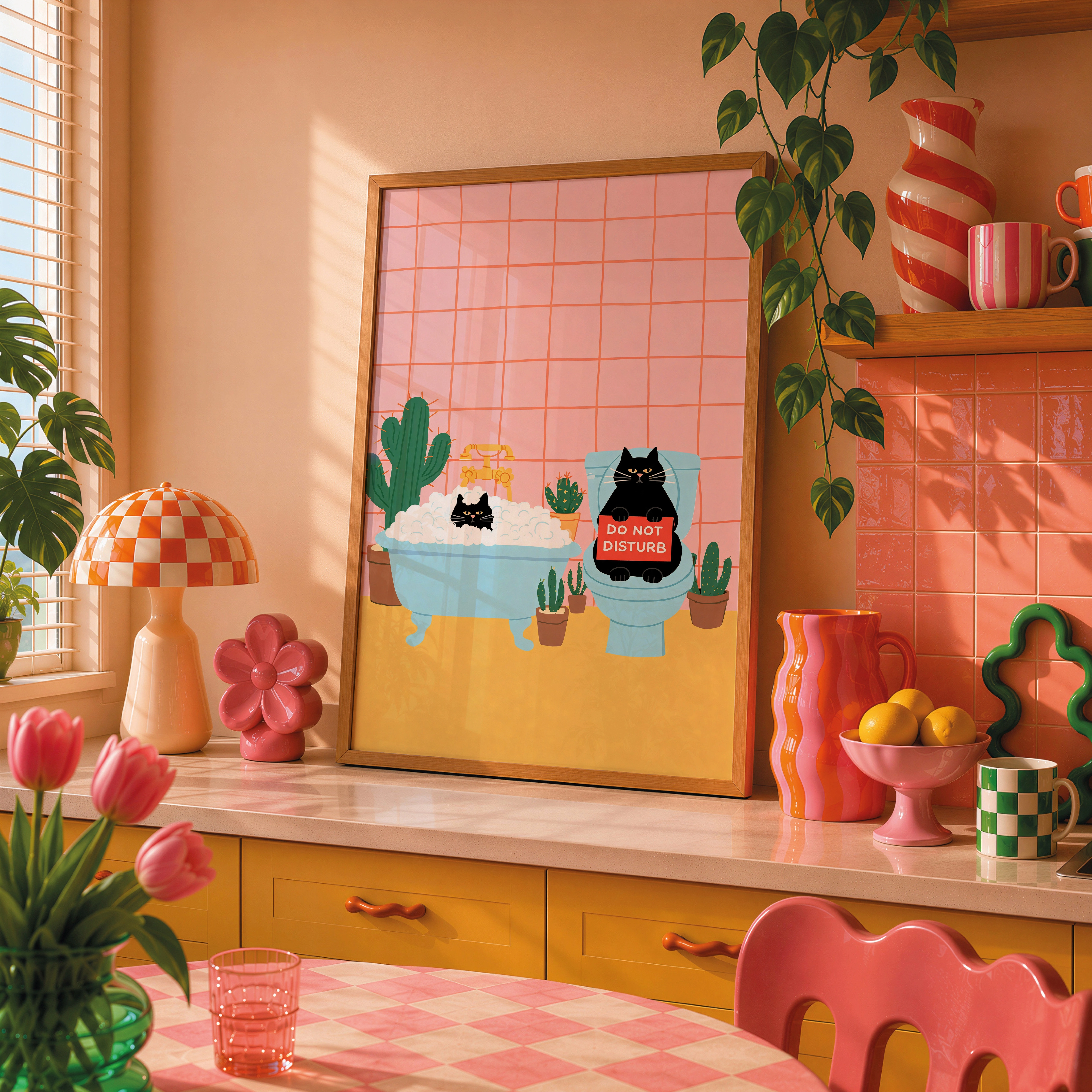 Funny Bathroom Cat Poster | Komik Banyo Kedi Tablosu - Görsel 4