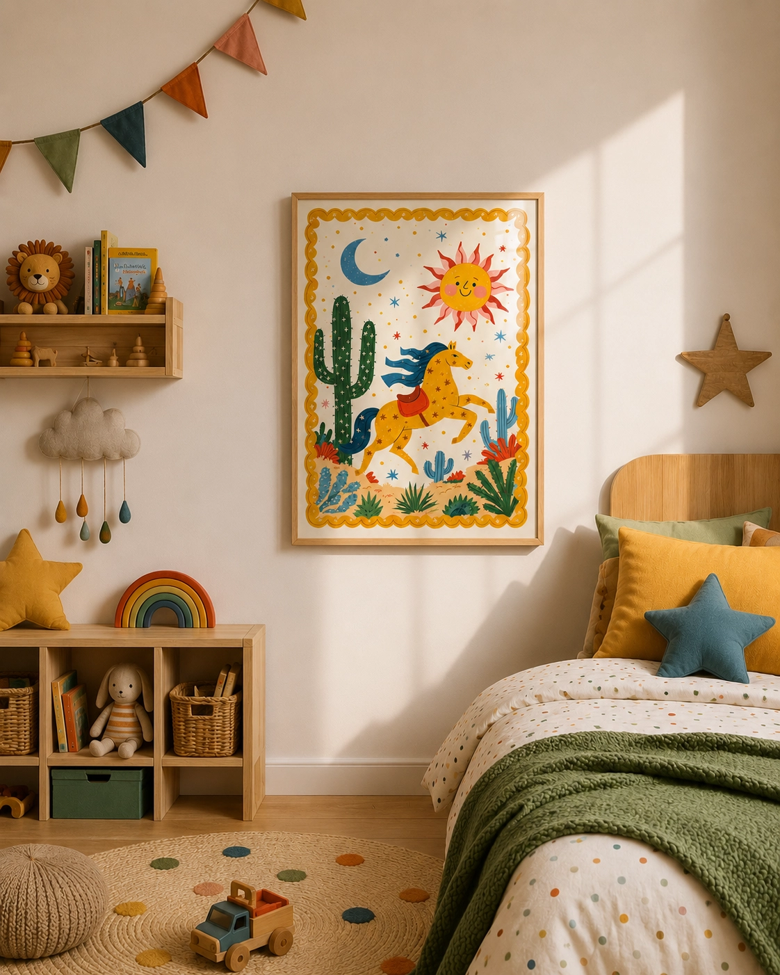 Desert Horse Folk Art Poster — Çöl Atı ve Kaktüs - Görsel 3