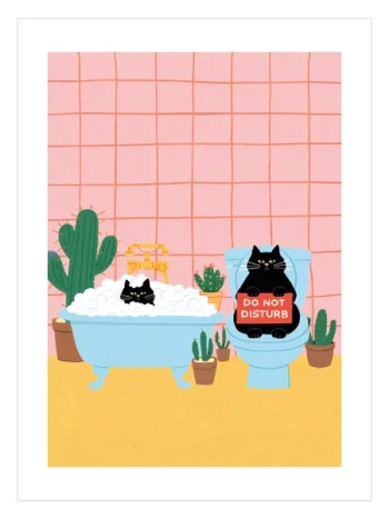 Funny Bathroom Cat Poster | Komik Banyo Kedi Tablosu