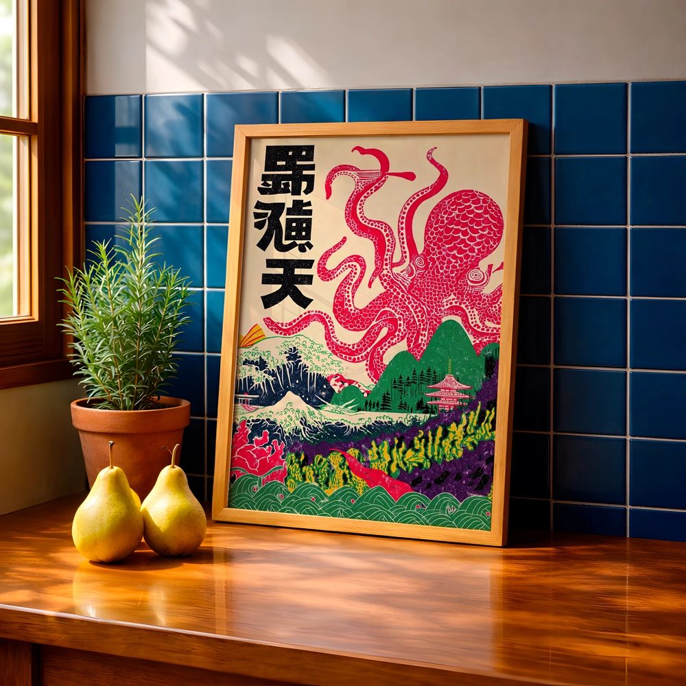 Japanese Kraken Poster — Japon Ahtapot ve Ukiyo-e Sanat Tablosu - Görsel 3