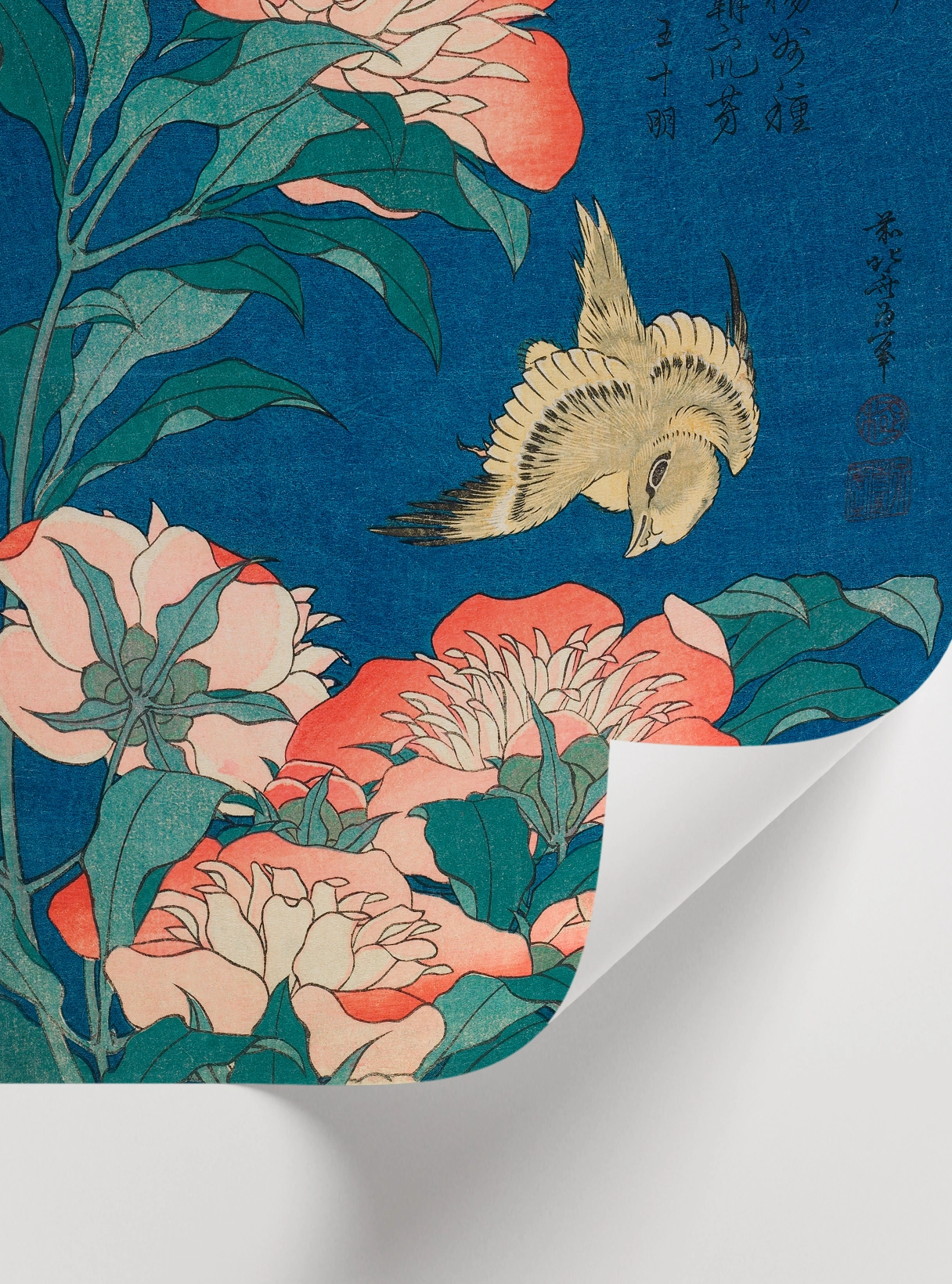 Katsushika Hokusai Peonies and Canary Poster — Şakayık ve Kanarya - Görsel 2