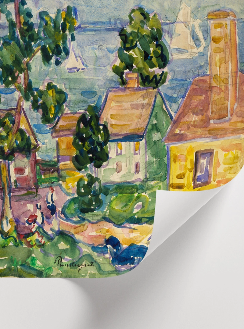 Maurice Prendergast Coastal Village Watercolor Poster - Deniz Manzarası Tablosu - Görsel 2