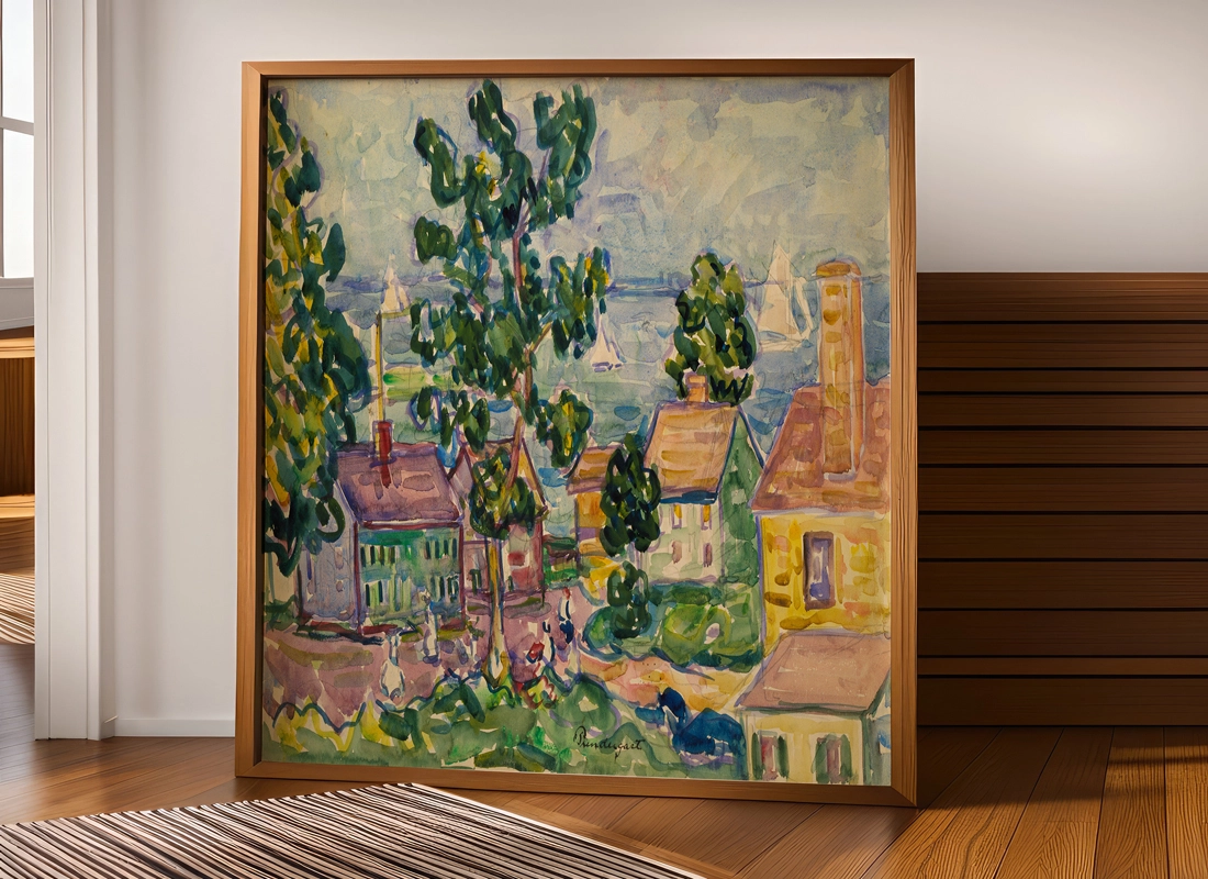 Maurice Prendergast Coastal Village Watercolor Poster - Deniz Manzarası Tablosu - Görsel 3