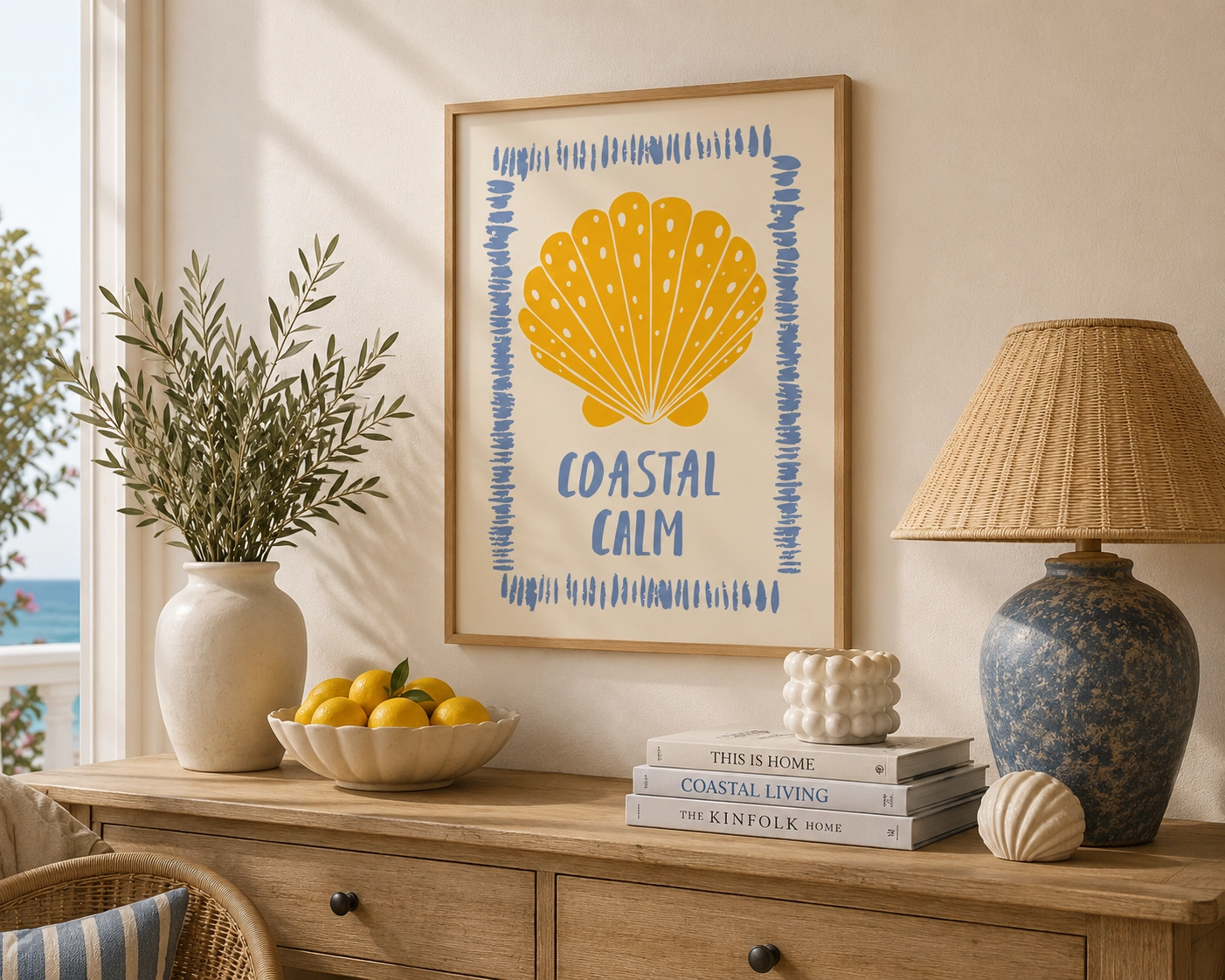 Coastal Calm Poster — Deniz Kabuğu ve Sahil Evi Duvar Dekoru - Görsel 3