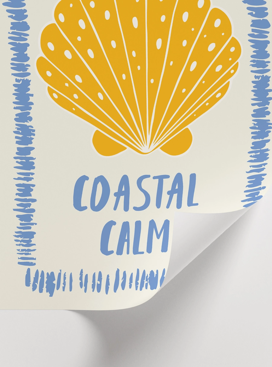 Coastal Calm Poster — Deniz Kabuğu ve Sahil Evi Duvar Dekoru - Görsel 2