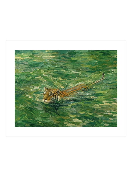 Emerald Tiger yeşil gölde yüzen kaplan posteri