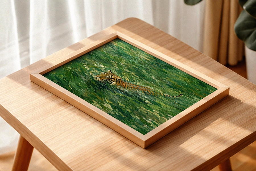 Emerald Tiger Poster — Yeşil Gölde Yüzen Kaplan - Görsel 3