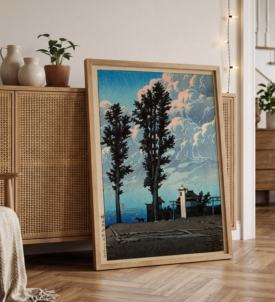 Evening Shrine Poster — Japon Tapınağı ve Bulutlu Gece Manzarası - Görsel 3