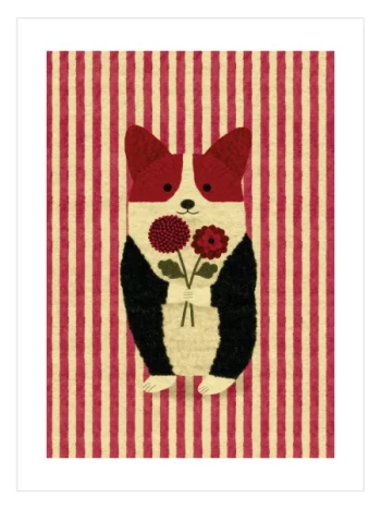 Flower Corgi Folk Art Poster — Çiçekli Corgi Poster