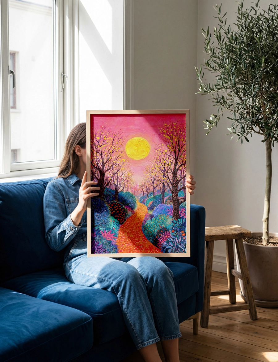 Golden Path Poster — Renkli Bahçe ve Güneş Manzarası - Görsel 3