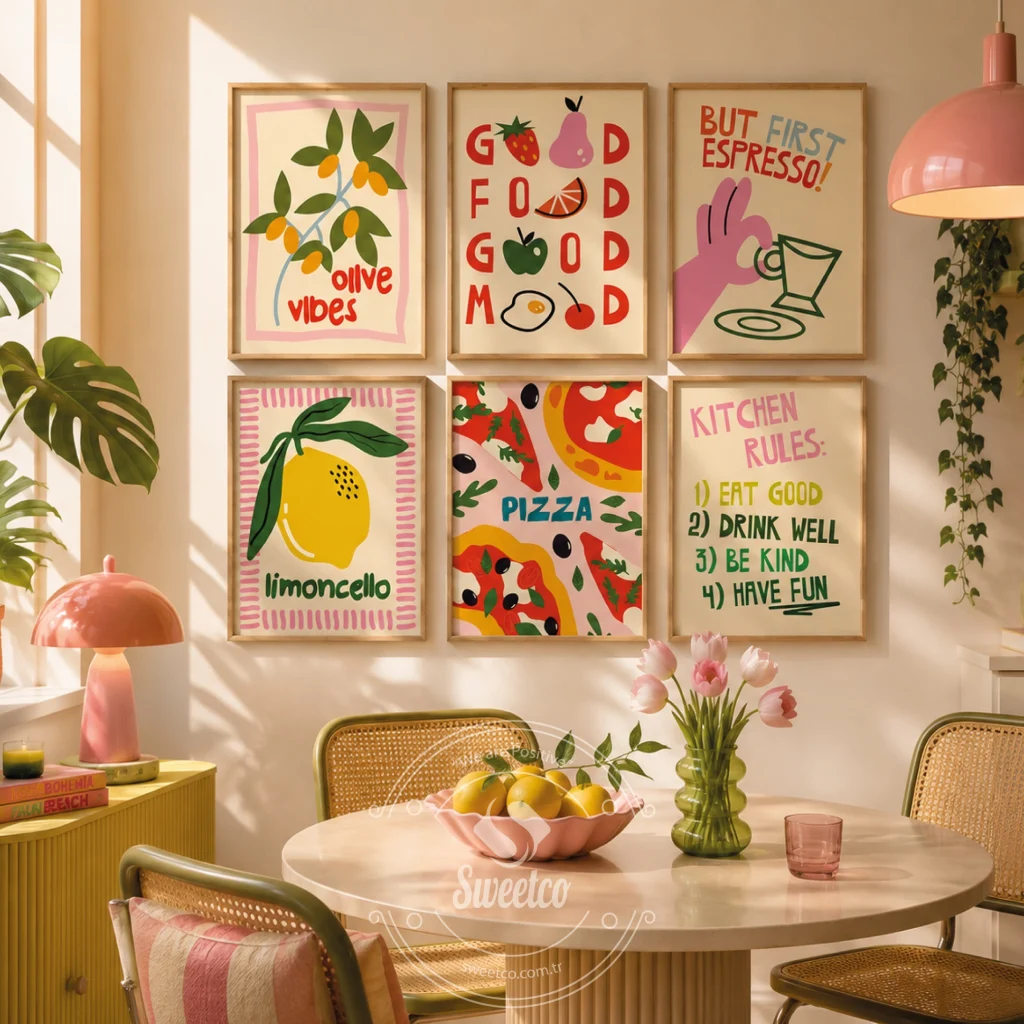 Good Food Good Mood Set– 6’lı Renkli Mutfak Poster Seti 