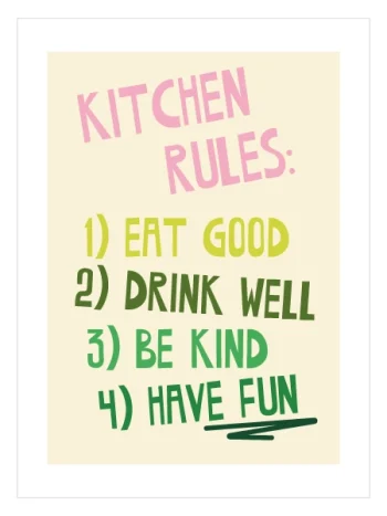 Kitchen Rules Poster — Renkli Tipografik Mutfak Posteri