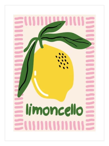 Limoncello Poster — Renkli Limon ve Akdeniz Temalı Mutfak Tablosu