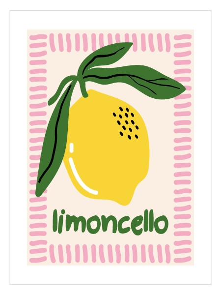 Limoncello Poster — Renkli Limon ve Akdeniz Temalı Mutfak Tablosu
