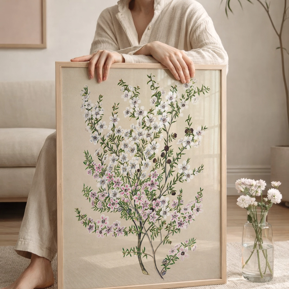 Quiet Blossom Poster — Beyaz ve Pembe Botanik Çiçek İllüstrasyonu - Görsel 3