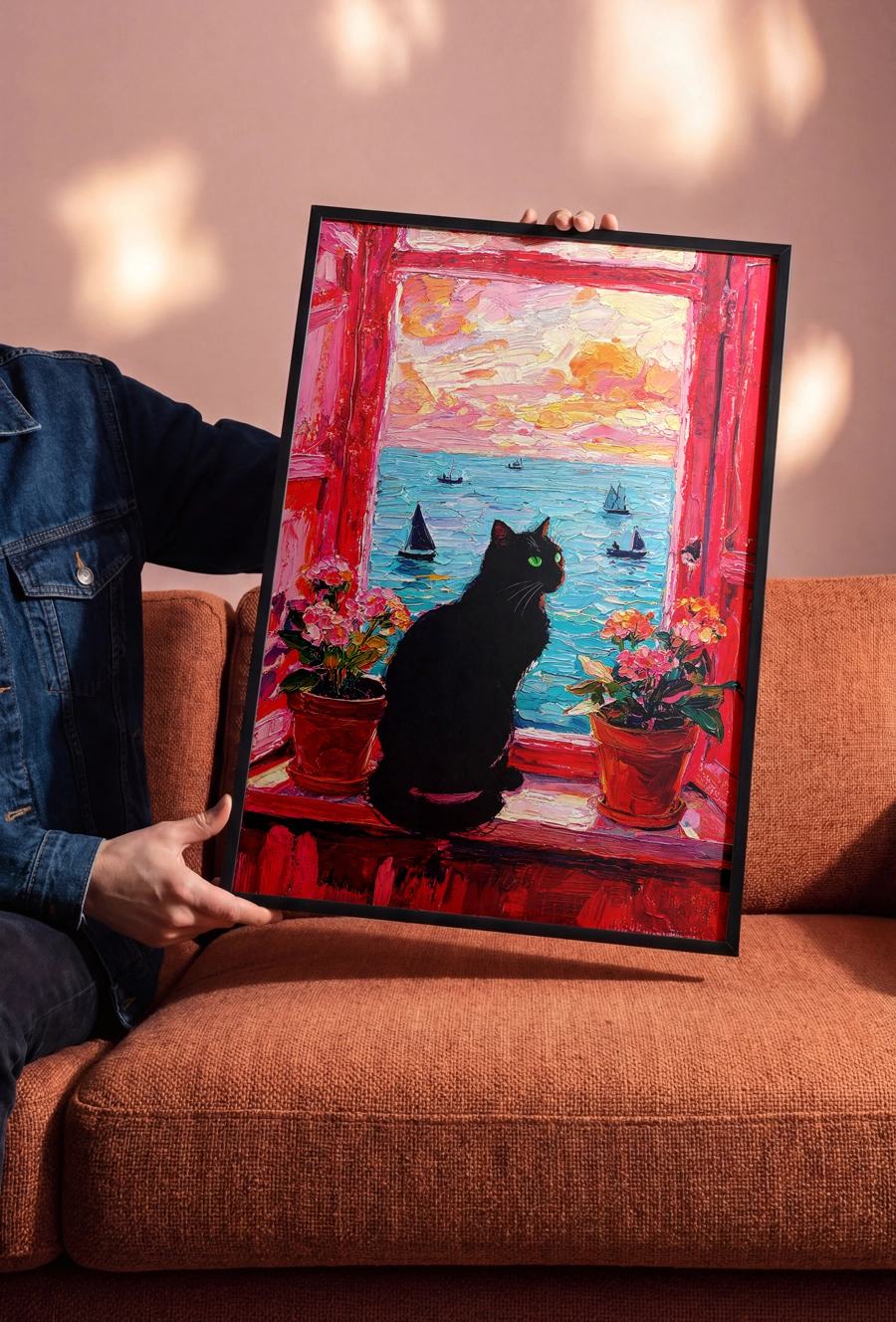 Sea Watcher Poster — Pencerede Siyah Kedi ve Deniz Manzarası - Görsel 3