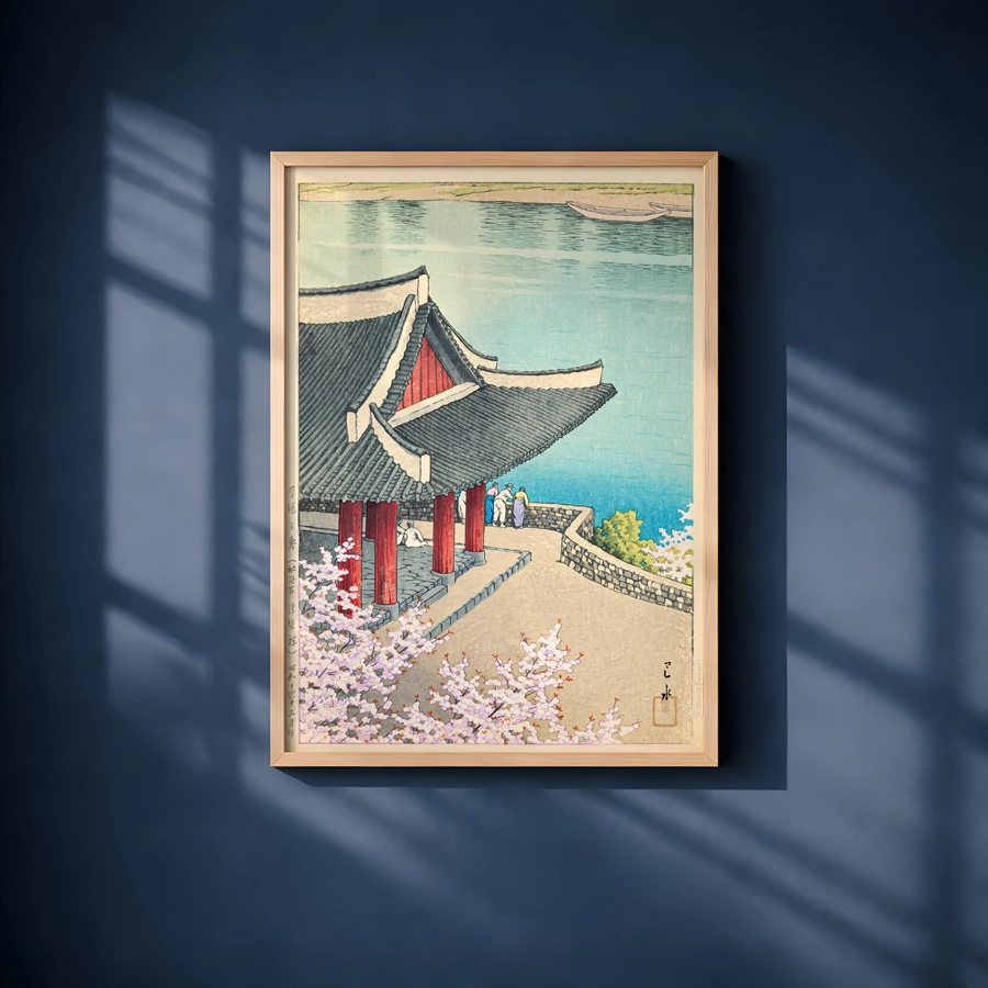 Spring Pavilion Poster — Japon Tapınağı, Kiraz Çiçekleri ve Göl Manzarası - Görsel 3