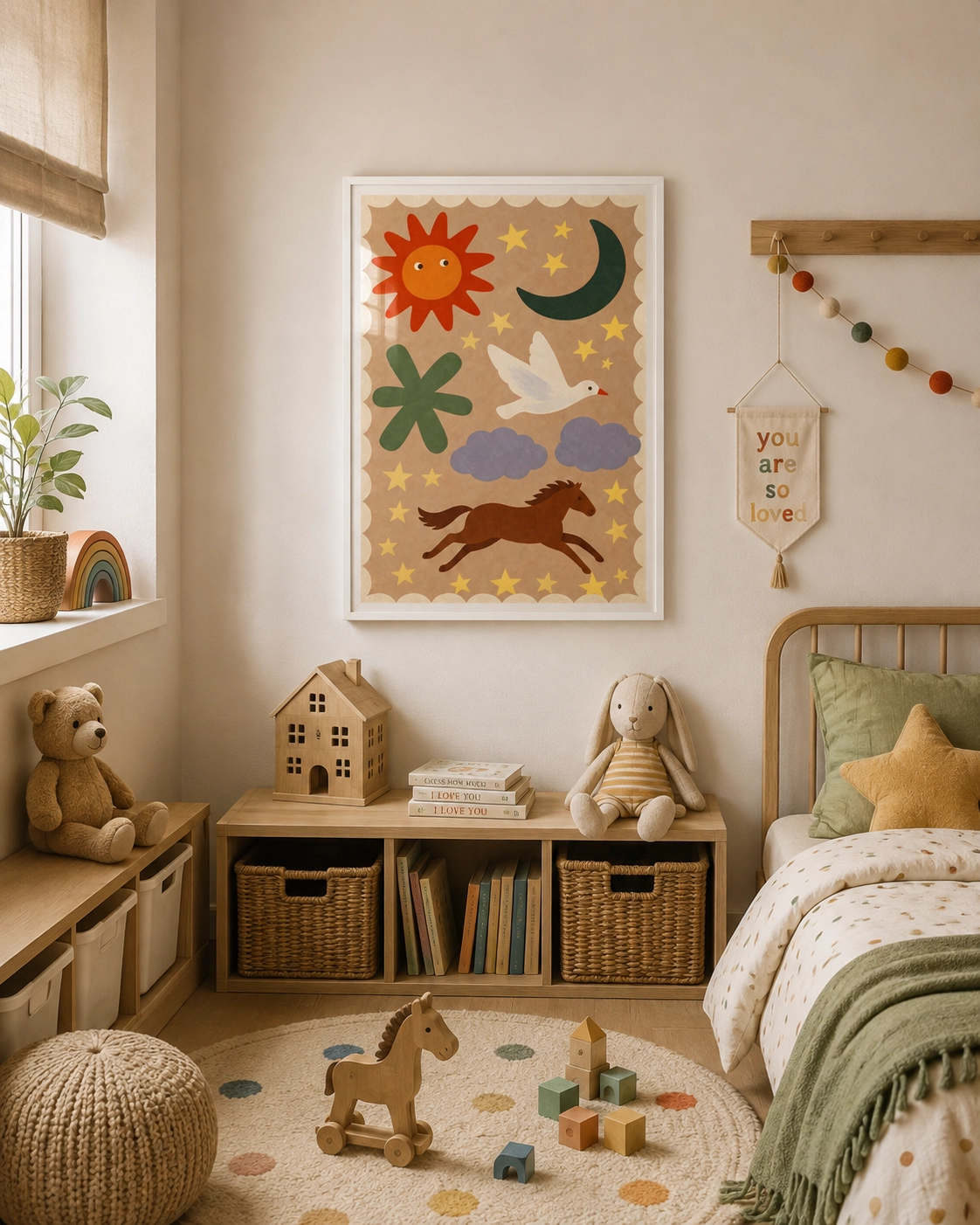Sun Moon & Horse Folk Art Poster — Güneş Ay ve At - Görsel 3