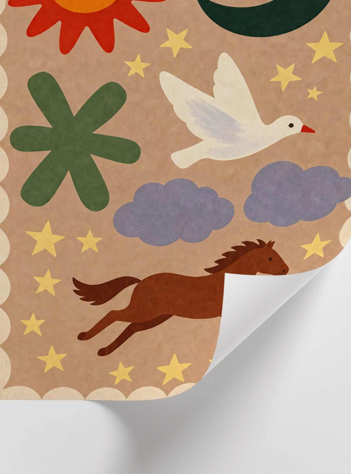 Sun Moon & Horse Folk Art Poster — Güneş Ay ve At - Görsel 2