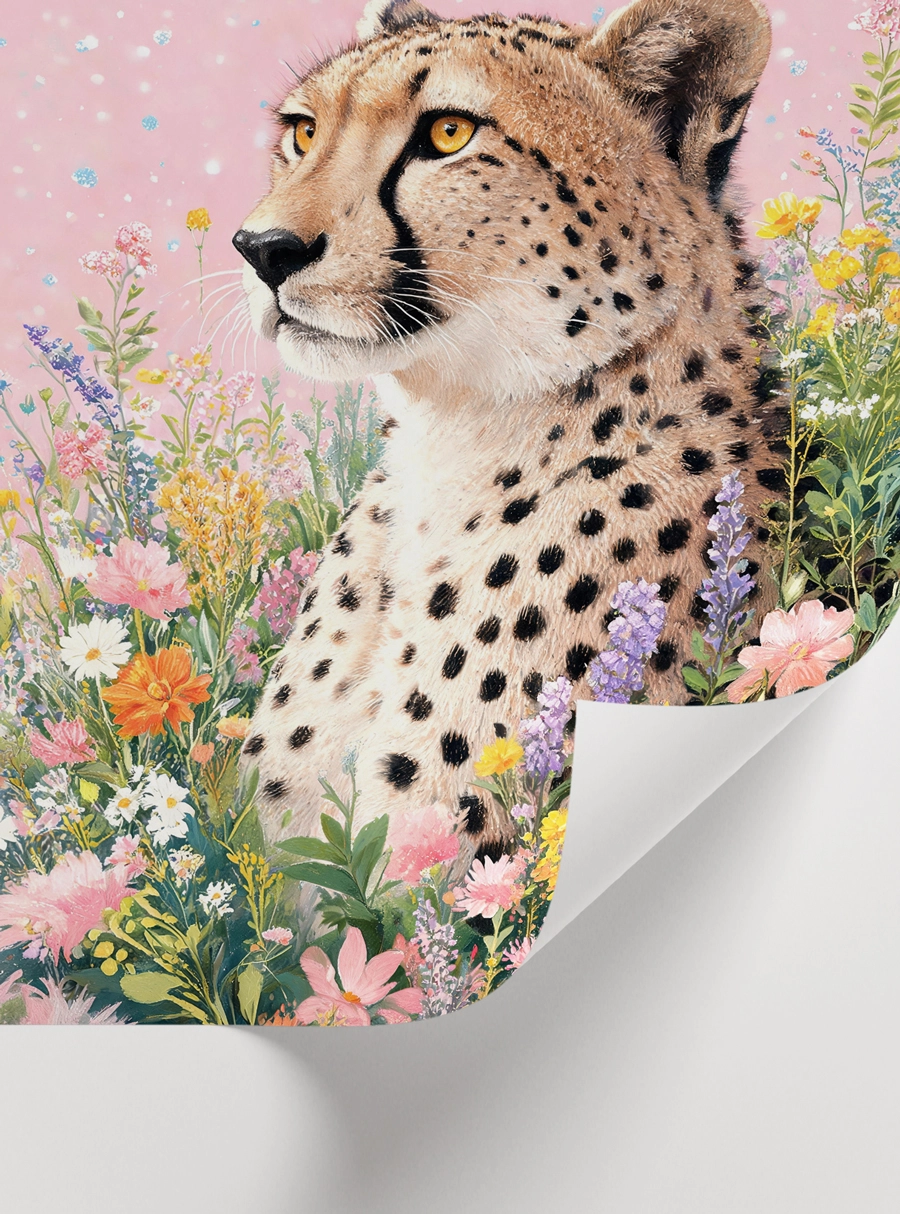 Wild Bloom Poster — Çiçekler Arasında Çita İllüstrasyonu - Görsel 2