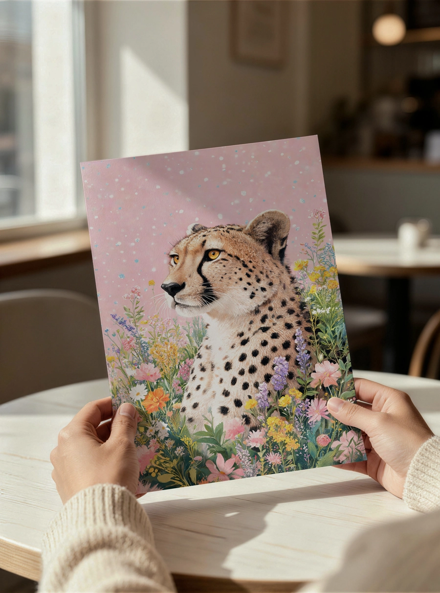 Wild Bloom Poster — Çiçekler Arasında Çita İllüstrasyonu - Görsel 3