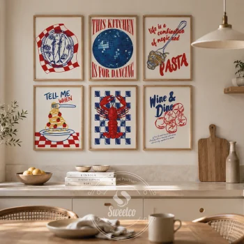Wine, Pasta & Dance Set – 6’lı Mutfak Poster Seti