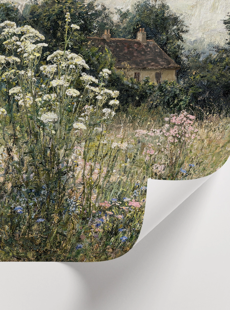 Vintage Cottage Garden Landscape Poster – Vintage Kır Evi ve Çiçekli Bahçe - Görsel 2