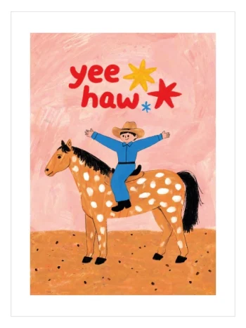 Yee Haw kovboy ve benekli at çocuk odası posteri