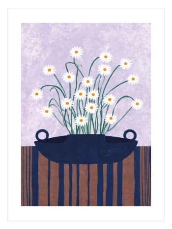 Daisies in Navy Vase Poster – Lacivert Vazoda Papatyalar İllüstrasyonu